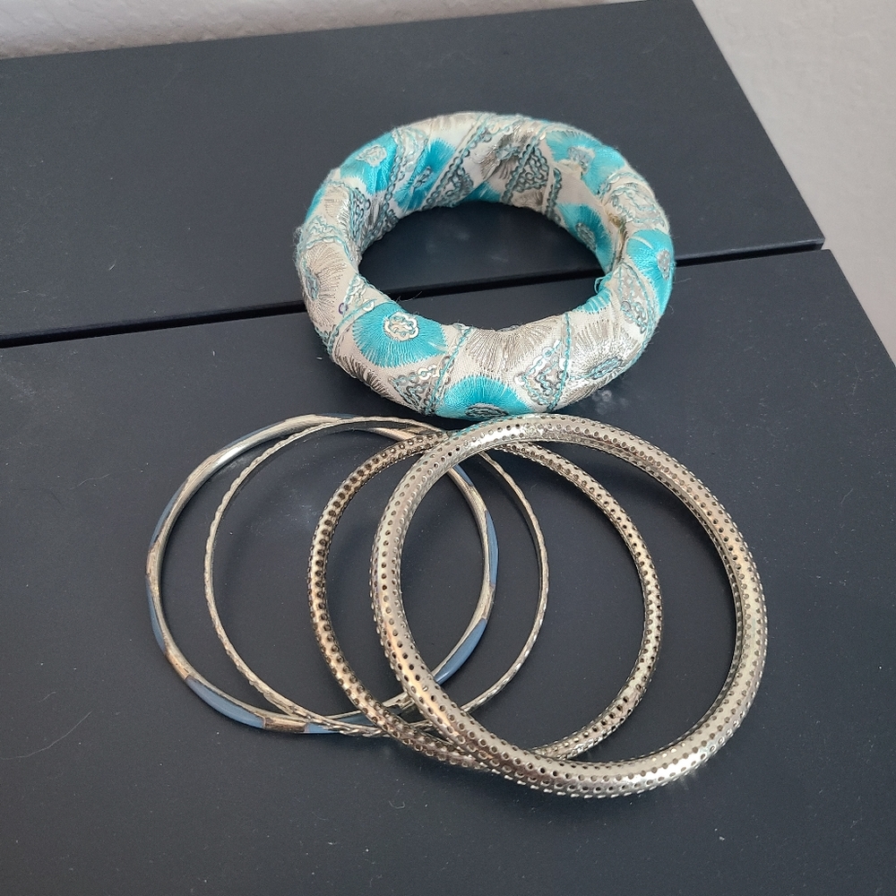 Set of Blue and Silver Bangles
